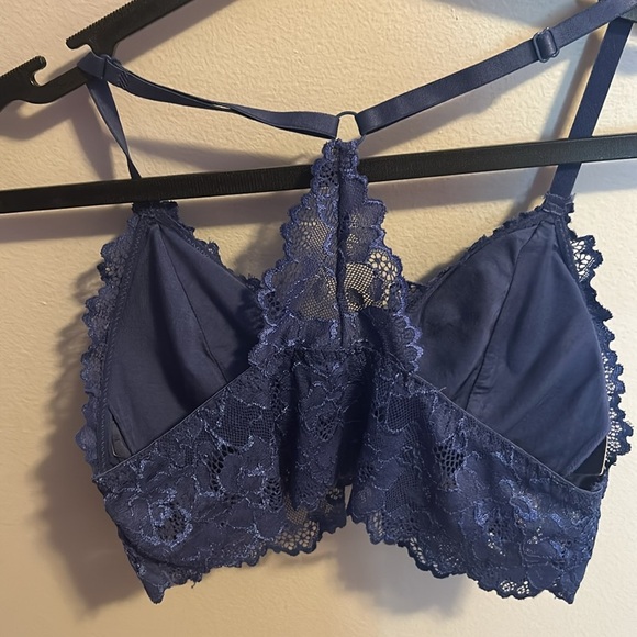 Royal Blue Lace Longline Bra with Scalloped Edges - Picture 2 of 6